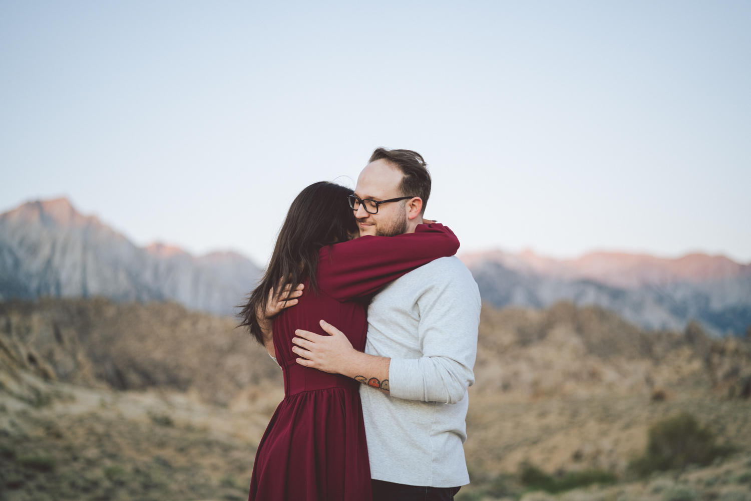 Engaged couple at sunrise in the Alabama Hills
