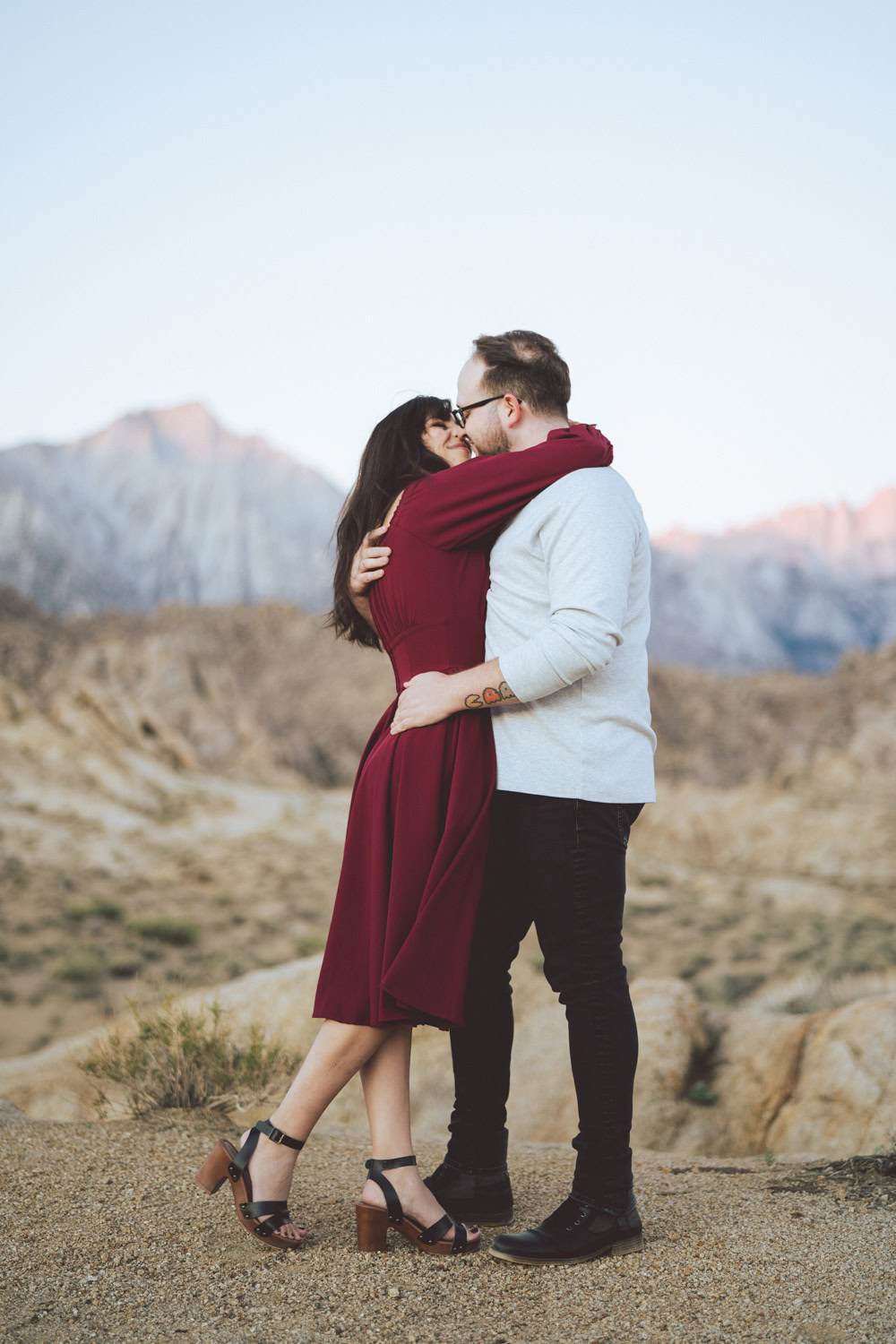 Engaged couple at sunrise in the Alabama Hills