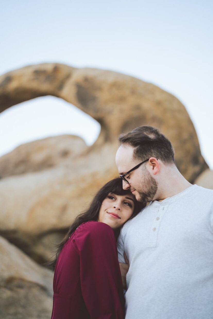 Engaged couple at sunrise in the Alabama Hills
