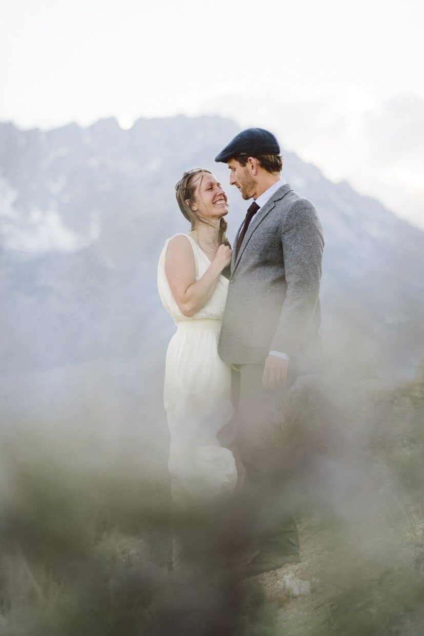 Adventurous wedding couple near the Sierra Mountains